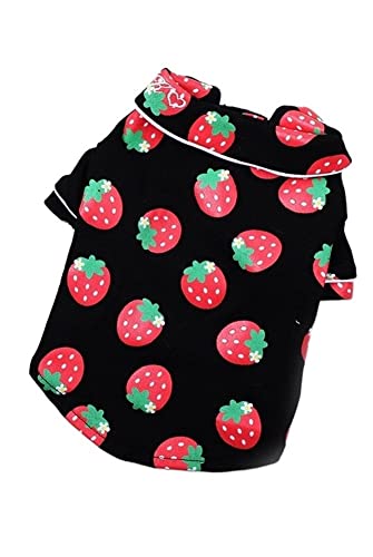 Hunde-Shirt-Kleidung, Erdbeer-Enten-Muster, Druckknopfverschluss, Halsband, Katze, Welpe, weich, kühl, leicht, für Bulldoggen-Sommer (Color : Black Strawberry, Size : L) von GAGMXE
