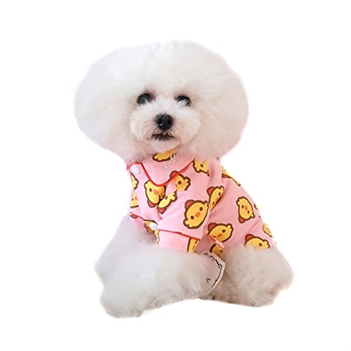 Hunde-Shirt-Kleidung, Erdbeer-Enten-Muster, Druckknopfverschluss, Halsband, Katze, Welpe, weich, kühl, leicht, für Bulldoggen-Sommer (Color : Pink Chick, Size : L) von GAGMXE