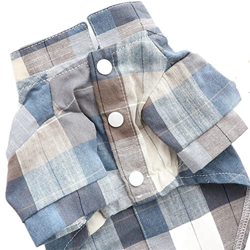 Hundebekleidung, Hemd, Hemden, Kariertes Muster mit Fliege, Schnappverschluss, Welpe, weich, leicht, für Bichon-Sommer (Color : Gray Blue, Size : M) von GAGMXE