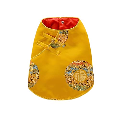 Hundebekleidung, Kleidung, Tang-Anzug, Drache, Phönix, Tradition, Weste, Druckknopfverschluss, Katze, Welpe, lässig, bequem, leicht, für Bichon, Sommer (Color : Yellow, Size : 2XL) von GAGMXE