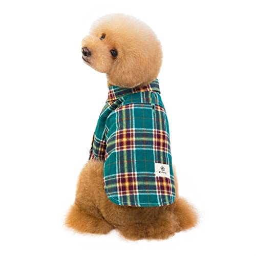 Hundekleidung, Kleidung, Druckknopfverschluss, Karomuster, für kleine Hunde, weich, lässig, für Teddy, Sommer (Color : Grün, Size : 2XL) von GAGMXE