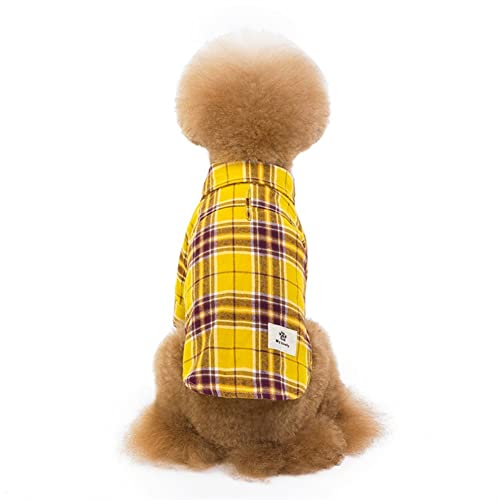 Hundekleidung, Kleidung, Druckknopfverschluss, Karomuster, für kleine Hunde, weich, lässig, für Teddy, Sommer (Color : Yellow, Size : 2XL) von GAGMXE