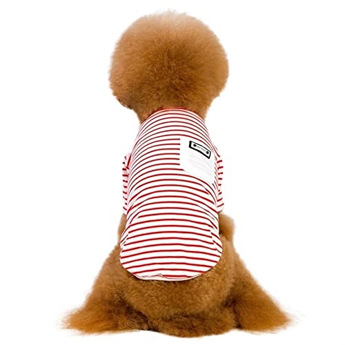 Kleidung für Hunde und Haustiere, Marineblau, Streifen, Pullover mit Gesäßtasche, Katze, dehnbares Material, lässig, leicht, für Bichon-Frühling (Color : rot, Size : M) von GAGMXE