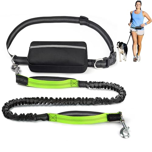 Joggingleine Hunde mit Bauchgurt, Freihändige Hundeleine, Bauchgurt Hundeleine, Reflektierende Elastische Bauchgurt Hundeleine mit Dual Griffe für Spazieren Wandern Joggen (Grün) von GAIALYST