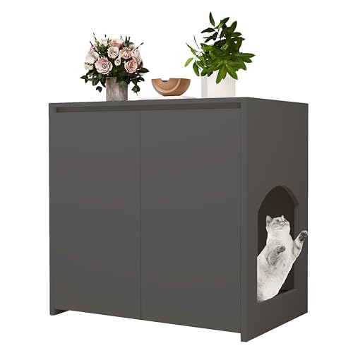 Katzentoilette, großes Katzenklo mit Möbeln, Beistellschrank, Katzen-Waschraum aus Holz für drinnen (100 % Massivholz, ökologische Platte, umweltfreundlich, langlebig, schwarz) von GAIGISFUR