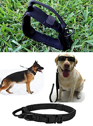 Galaxy Taktisches Hundehalsband, strapazierfähig, verstellbar, mit Griff und Metallschnalle für Militär-Polizei-Training, Schwarz, Größe XL von GALAXYLENSE