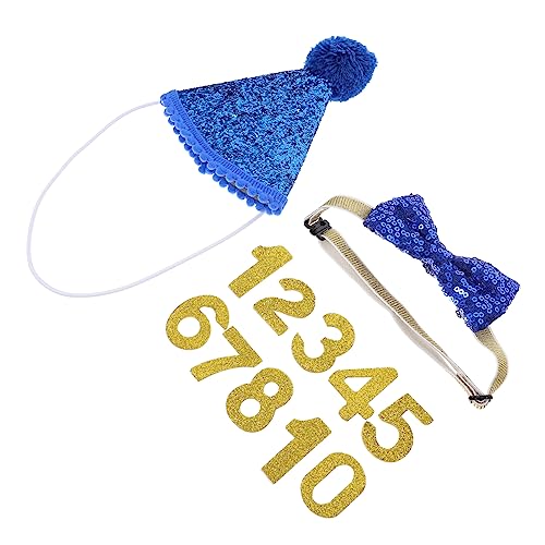 GALPADA 1 Satz Hut-Fliege-Set tiermütze hundefressnäpfe katzenhalsband Schleife Haustier Haustier Bowknots Hundegeburtstagsmütze Haustier Fliege Baumwolle Polyester Blue von GALPADA