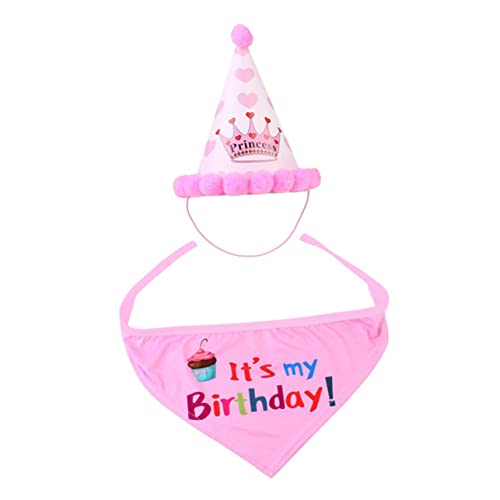 GALPADA 1 Set Haustier Entzückende Speichelgewebe Hut Latex Luftballons Geburtstagsfeier Zubehör Für Haustier Hund Welpe (rosa Geburtstagshut + Lätzchen + Wolken + Roségold Konfetti von GALPADA
