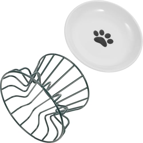 GALPADA 1Satz Erhöhte Katzenschale aus Keramik mit Rutschfestem Eisenständer Ergonomischer Futterbehälter für Katzen und Kleine Hunde für Bequemes Füttern und Trinken von GALPADA