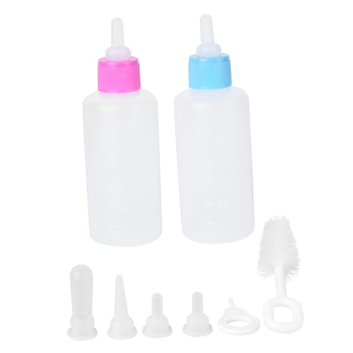 GALPADA 2 Sätze Haustier Aufzuchtflaschen mit Reinigungspinsel Bpa freies Fütterungsset für Welpen und Kätzchen Leicht Tragbar Lebensmittelecht in Rosa und Blau von GALPADA