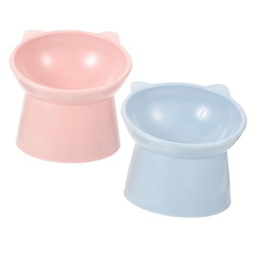 GALPADA 2 Stück Erhöhte Verschleißfeste Breiter Basis Schrägem Design für Gesunde Futterhaltung Kippsicher Leicht zu Reinigen in Rosa und Blau für Katzen und Kätzchen von GALPADA