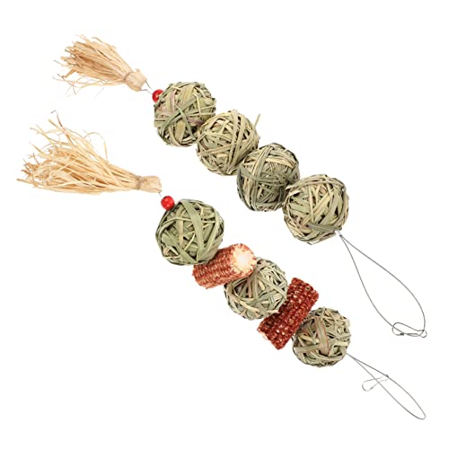 GALPADA 2 Stück Heu Kauspielzeug für Kleintiere Naturgras Kugeln für Kaninchen und Hamster Zahnpflege für Chinchillas Beschäftigungsspielzeug für Haustiere von GALPADA
