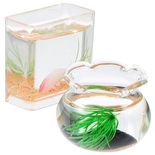 GALPADA 2 Stück Mini Glass Koi Tank Aussehen Klein Zubehör Dekoration Winzig Panzerspielzeug Miniatur Fischglas Miniatur-Aquarium Puppenhaus Mini Fisch Miniaturen Fischglas-minivers von GALPADA