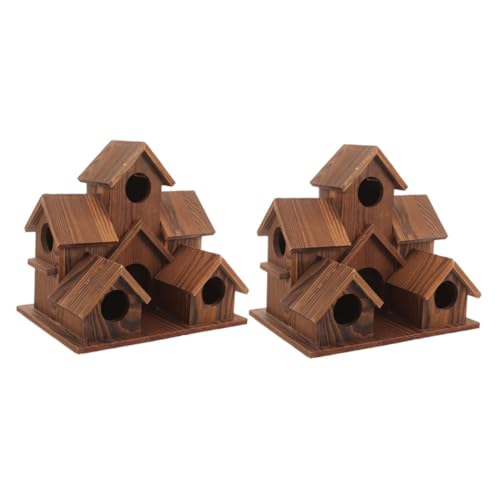 GALPADA 2 Stück Rustikale Vogelhäuser aus Massivem Holz Wetterfestes Wildvogel-nistkasten mit Futterstelle Gemütlicher Garten-dekor im Landhausstil für Terrasse Garten und Außenbereich von GALPADA