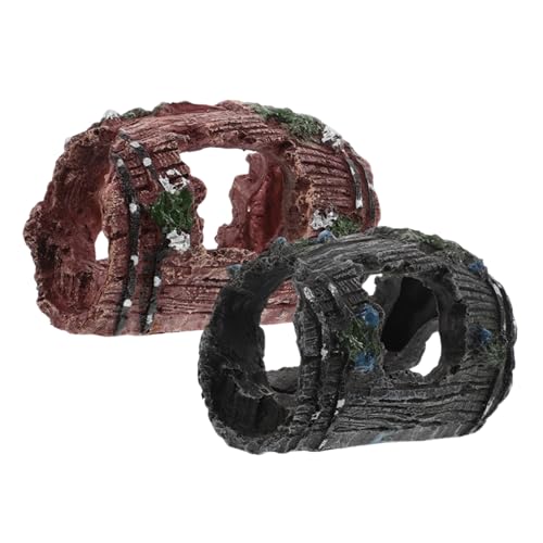 GALPADA 2 Stück Teiliges Aquarium Deko Resin Höhle Versteck Kleines Zerbrochenes Aquarien Ornament für Betta Fisch und Garnelen Sicheres Habitat Rustikale Landschaft von GALPADA