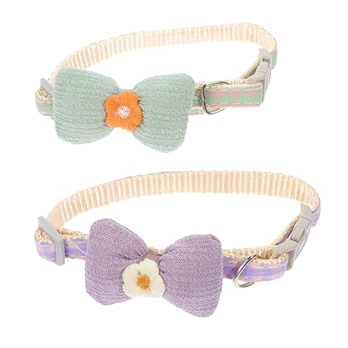 GALPADA 2 Stück Atmungsaktive Katzenhalsbänder mit Verstellbarer Schnalle und Blumenmuster Dekoratives Kätzchenhalsband mit Schleife für und Alltag von GALPADA