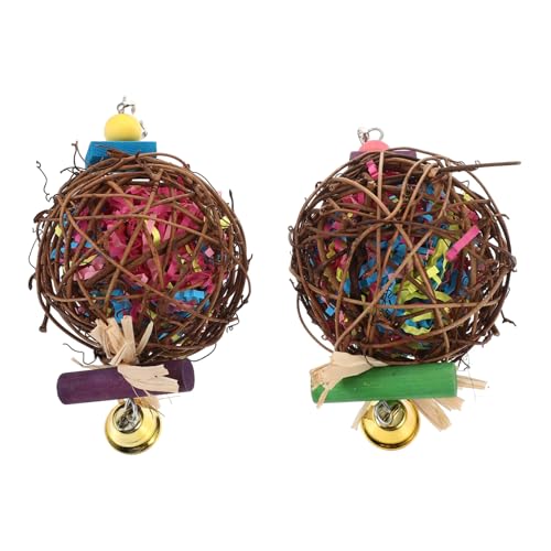 GALPADA 2Stücke Papageien Natürliche Rattan Ball Kauspielzeuge Für Vögel Hängende Spielzeuge Für Papageienkäfig Haustierspielzeug Für Papageien Und Sittiche Zufällige Farben von GALPADA