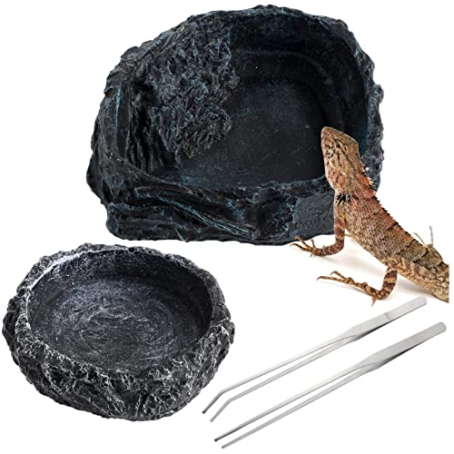 GALPADA 2Stücke Reptilien Wassernäpfe Und Futternäpfe Aus Grauem Material Fütterungszangen Gerade Für Schildkröten Eidechsen Frösche Und Schlangen von GALPADA