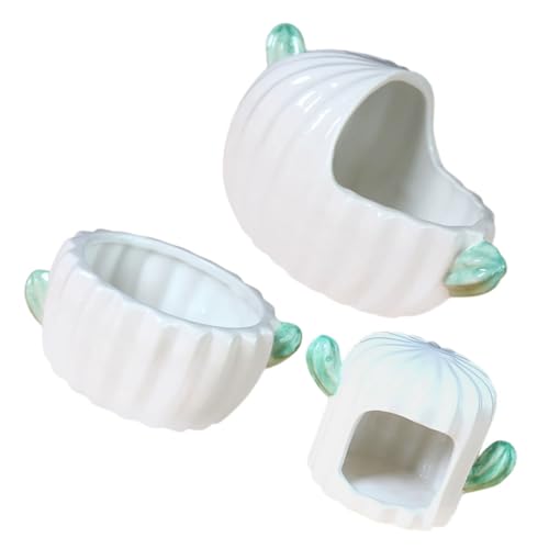 GALPADA 3 Stück Teiliges Hamster Haus aus Keramik Cactus Design Hamster Badewanne und Schlafplatz für Kleintiere für Gerbils Meerschweinchen und Mäuse von GALPADA