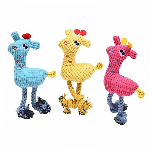 GALPADA 3 Stück Teiliges Hundespielzeug Set Quietschendes Beißfestes Plüschspielzeug für Hunde Kauspielzeug im Cartoon REH Design Himmelblau Rosa Orange Gelb von GALPADA