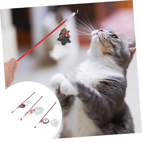 GALPADA 3 Stück Teiliges Interaktives Katzenspielzeug Weihnachtsmotive mit Plüsch und Glocke Federn Katzenangel zur Beschäftigung und Natürlicher Jagdinstinkte für Wohnungskatzen von GALPADA