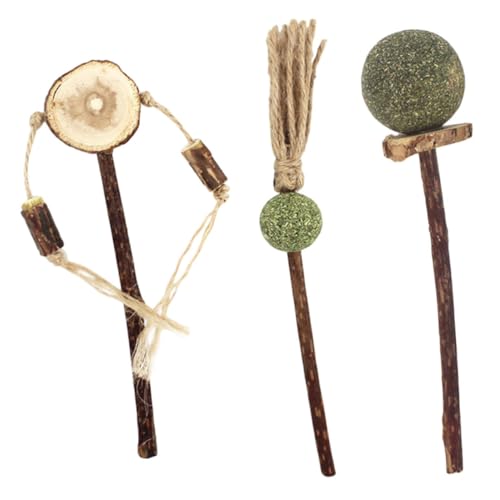 GALPADA 3 Stück Teiliges Katzenspielzeug aus Holz Natürliche Katzenspielzeuge für Kätzchen mit Kausticks zur Zahnpflege Langlebig und Spielerisch Möbel vor Bissschäden Schützend von GALPADA