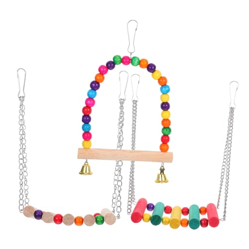 GALPADA 3 Stück Teiliges Set Bunter Papageien Spielzeuge Hängende Schaukel Holz Kauperch mit Glöckchen für Wellensittiche Nymphensittiche und Kleine Vögel für Käfigzubehör GALPADA 3 Stück Teiliges Set Bunter Papageien Spielzeuge Hängende Schaukel Holz Kauperch mit Glöckchen für Wellensittiche Nymphensittiche und Kleine Vögel für Käfigzubehör von GALPADA