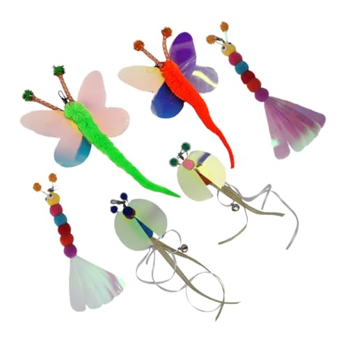 GALPADA 6 Stück Teiliges Katzenspielzeug Ersatzköpfe Flexible Interaktive Katzenangel Aufsätze Bunte Schmetterling Biene Wurm Mix Katzenangel Zubehör für Katzen Spiel und Bewegung von GALPADA