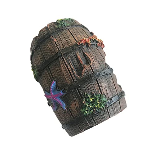 GALPADA Aquarium Deko Resin Ornament Künstlicher Weinfass Versteckplatz Fischversteck Höhle mit Flachem Boden Sicherer Laichkasten für Aquarium Garten und von GALPADA