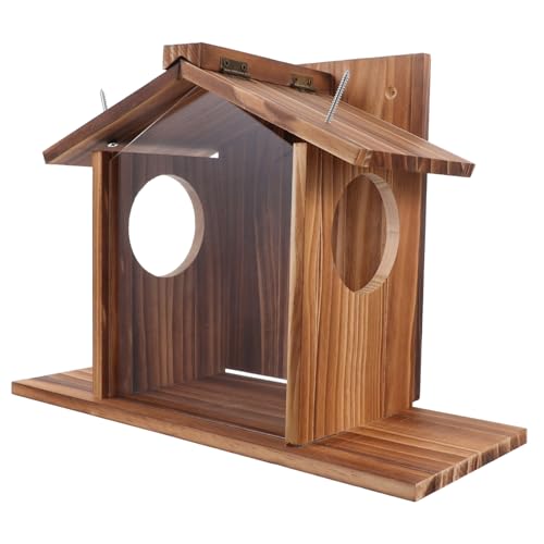 GALPADA Eichhörnchenfutterspender Aus Holz Eichhörnchenfutterhaus Für Draußen Eichhörnchenhaus Mit Futterbehälter Praktisch Für Garten Und Terrasse von GALPADA