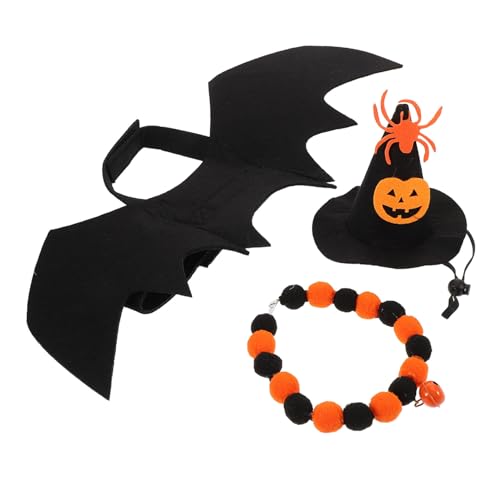 GALPADA Halloween Katzenkostüm Teilig mit Hexenhut Fledermausperücke und Glocke Waschbar Atmungsaktiv Komfortabel für Katzen und Kätzchen Festliches Outfit für Halloween und Party von GALPADA
