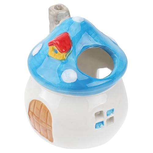 GALPADA Hamster Keramik Nest Pilzversteck Für Kleine Kühles Schlafhaus Mit Blauem Dach Für Hamster Und Andere Kleintiere Komfortabler Rückzugsort von GALPADA