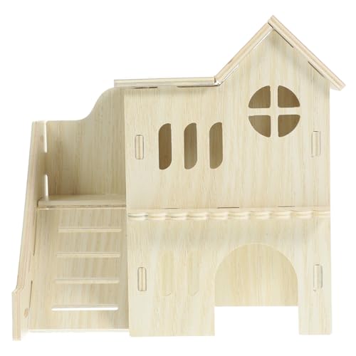 GALPADA Hamsterversteck aus Massivem Holz mit Rampe Mehrkammeriges Nagerhaus für Meerschweinchen Dekoratives Natürlicher Rückzugsort für Kleine Haustiere DIY Spielhaus von GALPADA