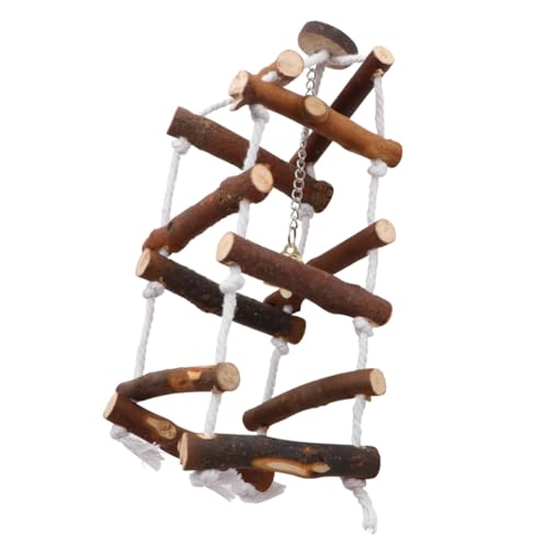 GALPADA Holz Papageien Schaukel mit Baumwollseil Mini Glocke Robustes Kletterspielzeug für Wellensittiche Kleine Vögel Einfach Hängend im Käfig oder Garten Langlebig und rutschfest von GALPADA