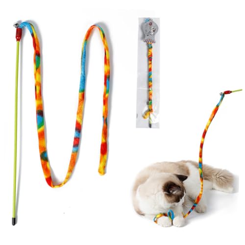 GALPADA Interaktives Katzen Teaser Mit Buntem PVC Band Und Glocke Katzenangel Mit Regenbogenstreifen Für Beschäftigung Von Katzen Und Kätzchen von GALPADA
