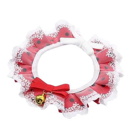 GALPADA Katze Spitzenhalsband mit Roter Schleife und Glöckchen Atmungsaktives Langlebiges Charmante Haustierdekoration für Kleine und Mittelgroße Katzen Bequemes und Elegantes von GALPADA