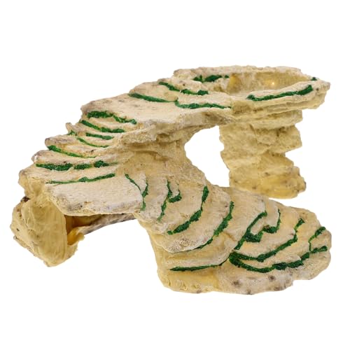 GALPADA Klettern Für Haustiere Reptil Schildkröte Verstecken Höhle Plattform Groß Ornament Aquarium Khaki Harz von GALPADA