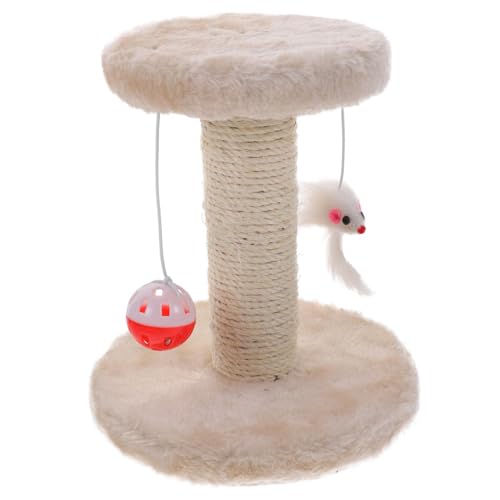 GALPADA Kratzbaum Katzen Sisal Kratzsäule Doppellagig mit Plüsch und Spielbällen Stabile Kratzfeste Katzenbaum Indoor für Katzen zum Kratzen und Beige von GALPADA