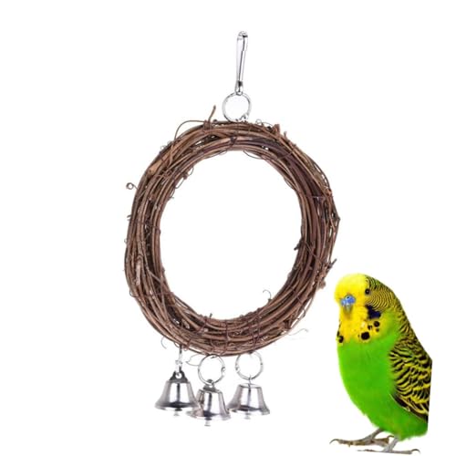 GALPADA Rattan Vogel Schaukel mit Glöckchen Hängendes Papagei für Käfig Metallbügel Befestigung Robust und Spielplatz für Wellensittich Nymphensittich und Papageien Zufällige Farbe von GALPADA
