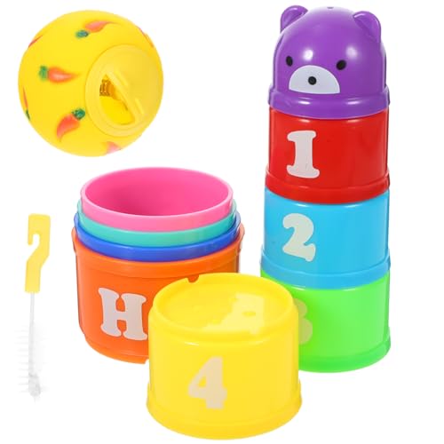GALPADA Stapelbecher für Kaninchen Bunte Beschäftigungsspielzeuge mit Futterball und Reinigungsbürste für Kleintiere Wie Häschen Chinchillas und Meerschweinchen von GALPADA