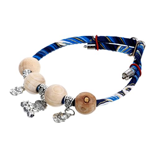 GALPADA Verstellbares Breakaway Katzenhalsband mit Glöckchen Japanischer Stil Baumwollseil Katzenkette mit Holzperlen und Quaste Sicherer Schutz für Kätzchen Blau Xs von GALPADA