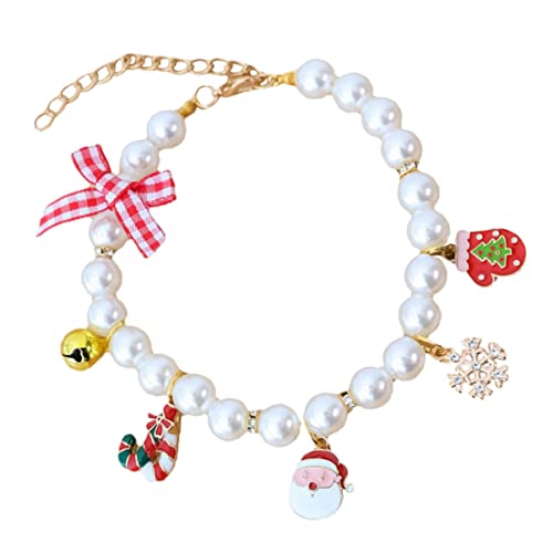 GALPADA Verstellbares Katzenhalsband mit Perlen und Glocke Leichtes Haustierhalsband für Kätzchen und Welpen Weihnachtliches Accessoire in S Hautfreundlich und Bruchfest von GALPADA