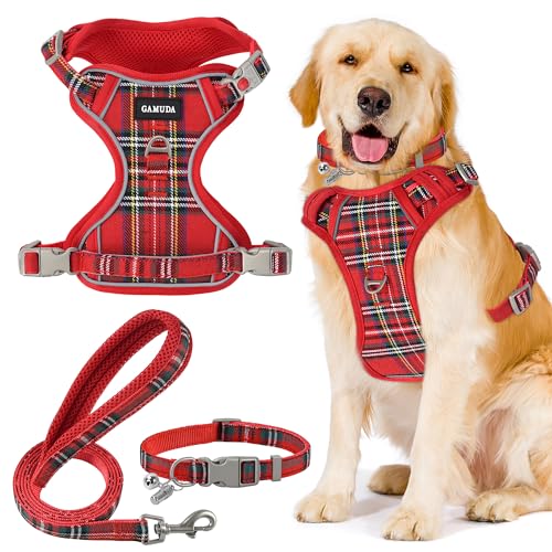GAMUDA Haustiergeschirr-Set aus Halsband und Leine, Pferdesattel-Design, kein Unterlegkeil, kein Ziehen, verstellbare Weste, kariert, reflektierend, für mittelgroße Hunde, Katzen, kleine Pferde, GAMUDA Haustiergeschirr-Set aus Halsband und Leine, Pferdesattel-Design, kein Unterlegkeil, kein Ziehen, verstellbare Weste, kariert, reflektierend, für mittelgroße Hunde, Katzen, kleine Pferde, von GAMUDA