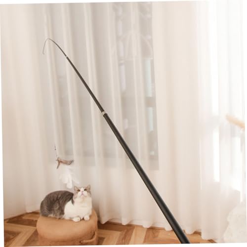 GANAZONO 2 Stück Teleskopische Katzenspielangel aus Carbonfaser mit Weißen Federn Interaktives Katzen Kätzchenspielzeug zum Jagen und Fangen Langlebig und Aktivierend für Zuhause von GANAZONO