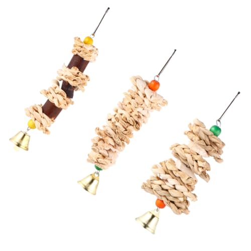 GANAZONO 3stücke Papagei Spielzeug Kauspielzeug Aus Holz Gras Und Sepiashell Für Vögel Hängendes Zubehör Mit Glocke Fördert Gesundheit Und Stimmung Für Wellensittiche Und von GANAZONO