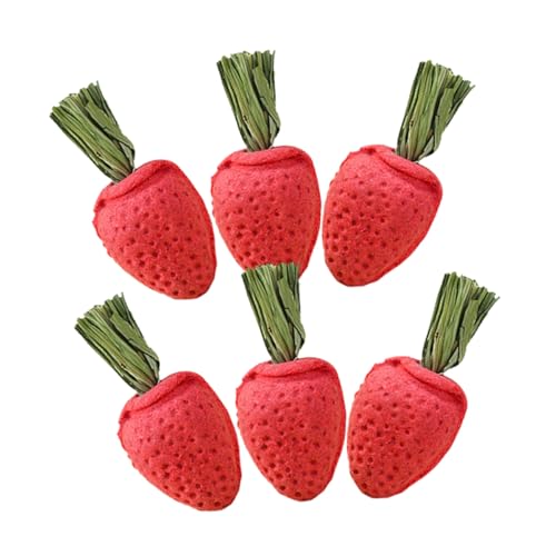 GANAZONO 6 Stück Teiliges Kleintier Kauspielzeug Erdbeerform Natürlicher Materialmix Zahnpflegend für Hamster Kaninchen Meerschweinchen Chinchilla zur Zahnpflege und Stressreduktion von GANAZONO