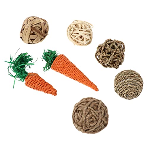 GANAZONO 7 Stücke Papageien Kauspielzeug Gewebte Karotten Bälle Für Haustiere Zahnpflege Spielzeug Aus Naturstroh Für Kaninchen Meerschweinchen Und Andere Kleintiere Spaß Und Training von GANAZONO
