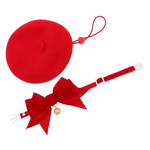 GANAZONO Beret Mütze und Verstellbares Hundehalsband mit Schleife und Glocke Süßes Geburtstags-Party-Set für Katzen und Kleine Hunde Sicheres und Waschbares Haustierzubehör von GANAZONO