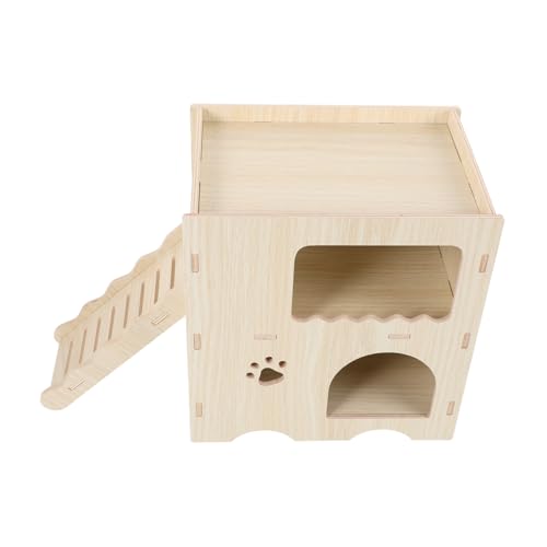 GANAZONO Hamster Massivholzhaus verstecken Nest Hamsterspielzeug drinnen versteckt klein Leiter Hamsterhäuser verstecke hölzernes Versteck Hamsterverstecke Hamsterhütte aus Holz Beige von GANAZONO