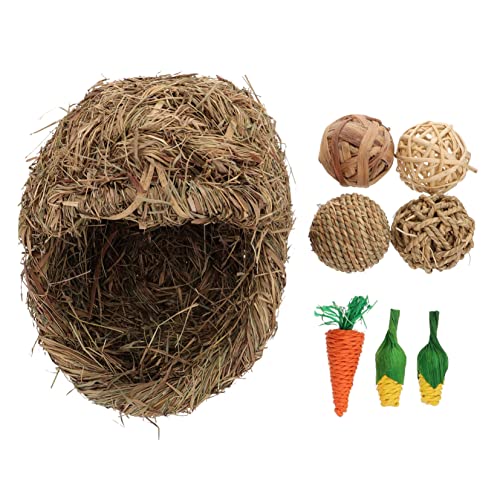GANAZONO Handgewebtes Haustiergras Nest aus Natürlichem Material Stabiles Kaninchen und Hamsterhaus Atmungsaktive Komfortable Grasmatte für Kleintiere Sicherer Ruheplatz für Jahreszeiten von GANAZONO